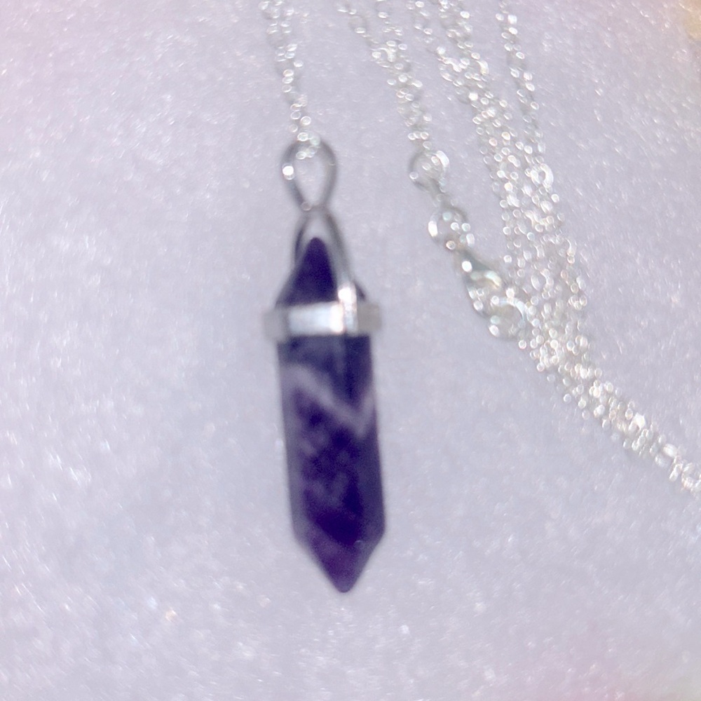 Boho hippie Amethyst Sterling Silver 26” Necklace
